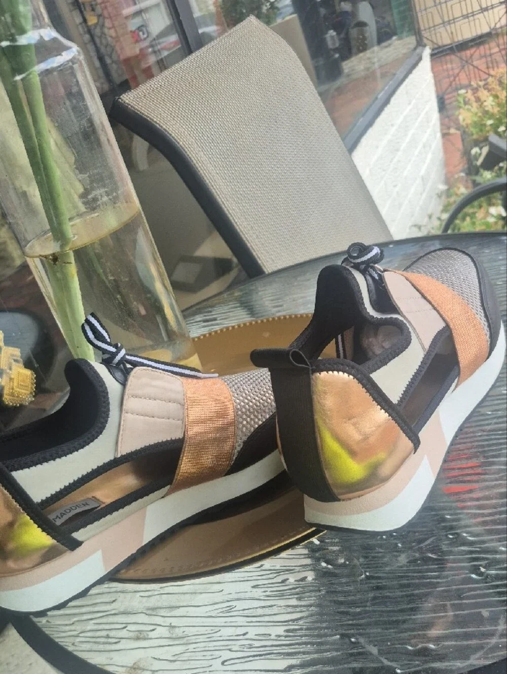 Steve Madden Women's Metallic Gold, Black & Cream Slip-On Sneakers